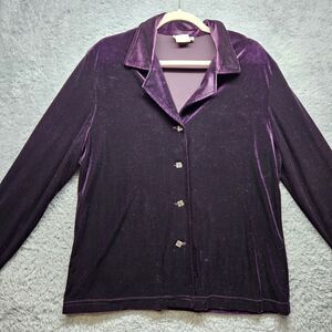 Chelsea Studio Womens Purple Velvet Blouse Large Button Up Whimsigoth Party